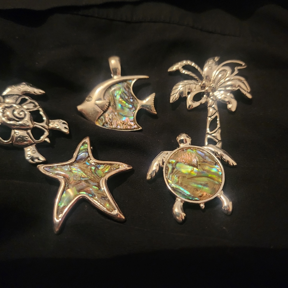 Silver and Abalone Sea Life Pendants